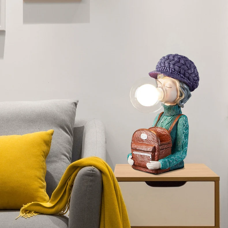Contemporary Creative Girl Bubbles Vase Backpack Resin Glass 1-Light Table Lamp For Bedroom