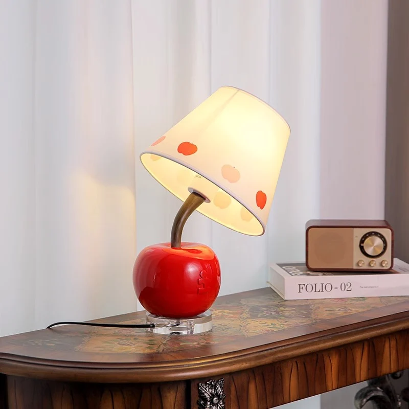 Contemporary Creative Cute Apple Rainbow Stripe Curved Ball Round Table Resin Hardware Fabric 1-Light Table Lamp For Bedroom