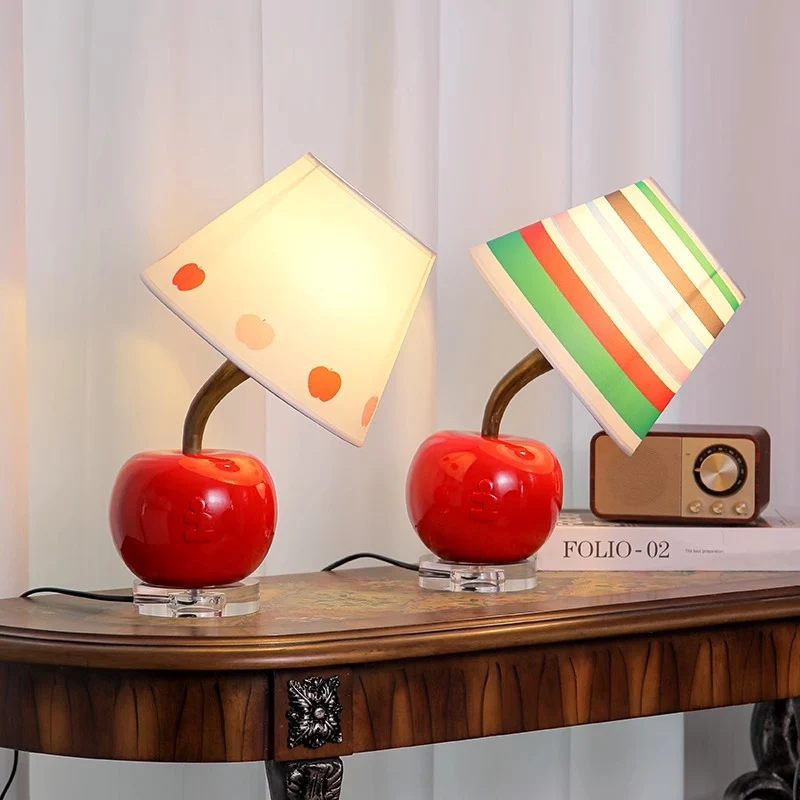 Contemporary Creative Cute Apple Rainbow Stripe Curved Ball Round Table Resin Hardware Fabric 1-Light Table Lamp For Bedroom