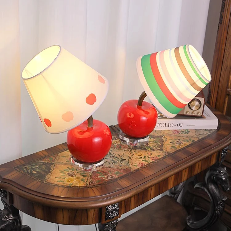 Contemporary Creative Cute Apple Rainbow Stripe Curved Ball Round Table Resin Hardware Fabric 1-Light Table Lamp For Bedroom