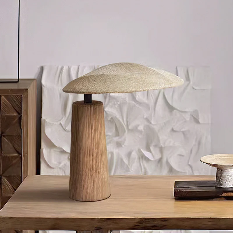 Traditional Japanese Oval Fabric Wood LED Table Lamp For Bedroom