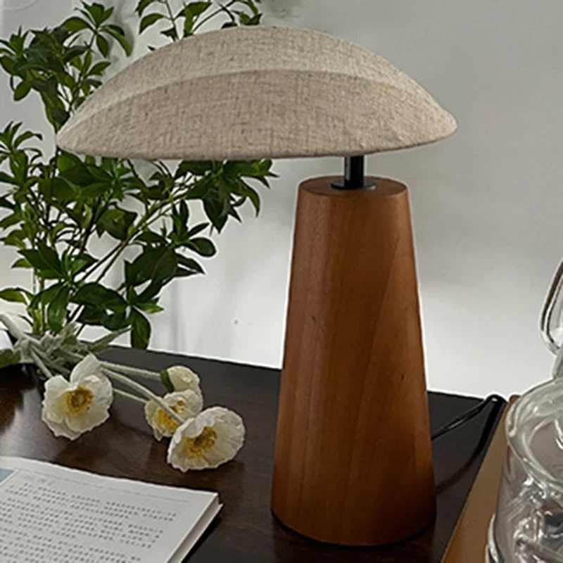 Traditional Japanese Oval Fabric Wood LED Table Lamp For Bedroom