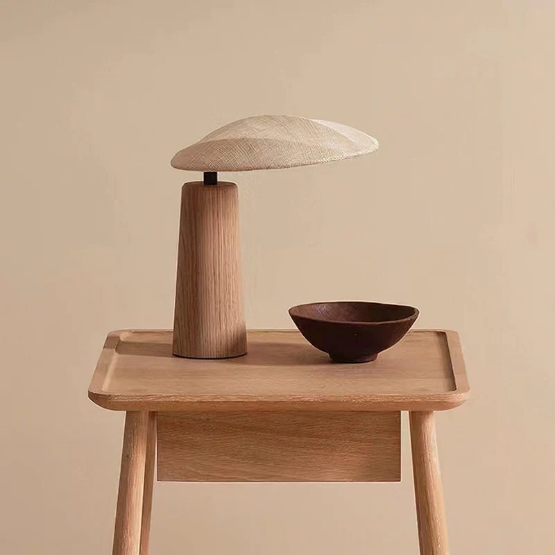 Traditional Japanese Oval Fabric Wood LED Table Lamp For Bedroom