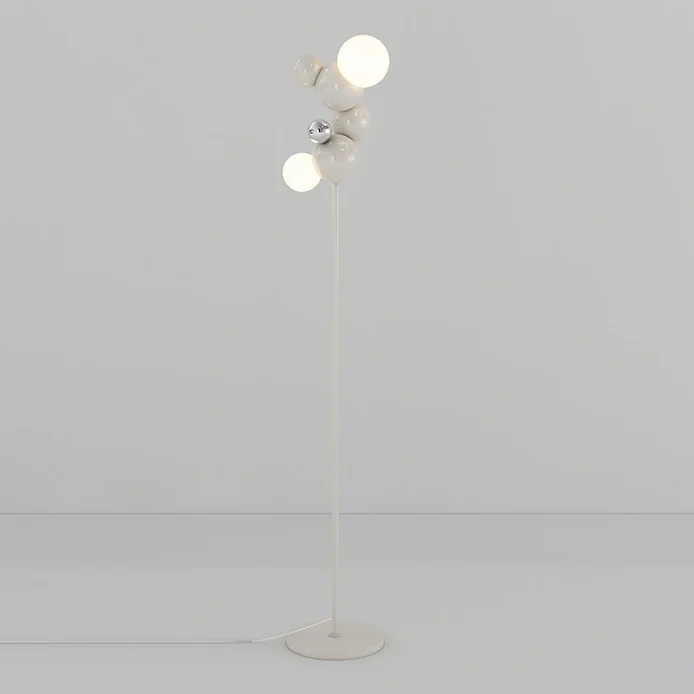 Contemporary Scandinavian Cream Round Orb Iron Glass 2-Light Standing Floor Lamp For Living Room
