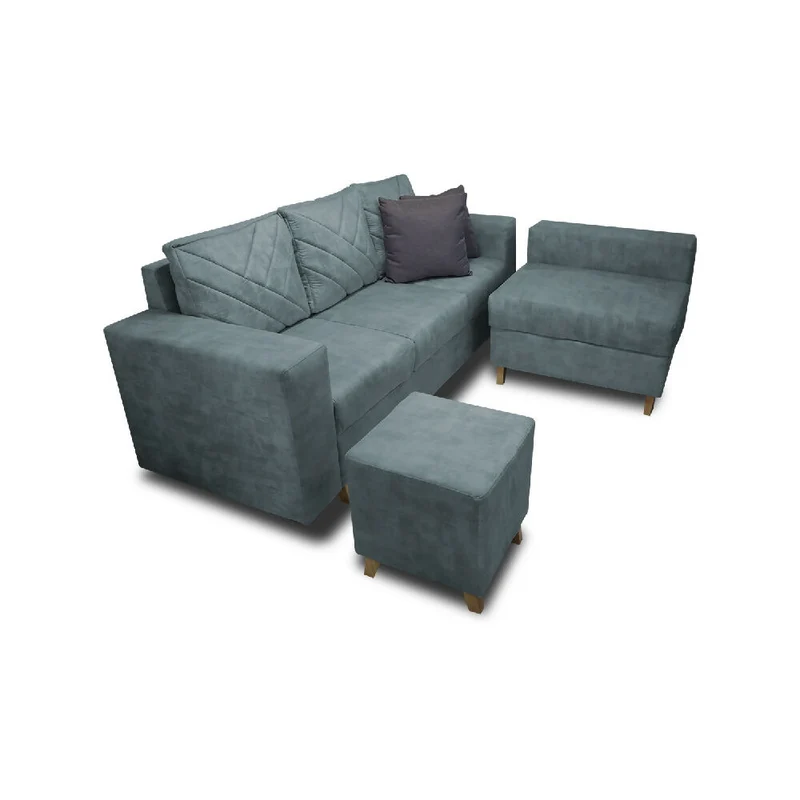 Sala Ámsterdam + Silla +Puff en Tela Amigable con Mascotas 205X72X155 cm Acero