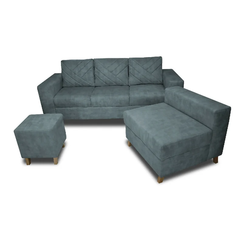 Sala Ámsterdam + Silla +Puff en Tela Amigable con Mascotas 205X72X155 cm Acero