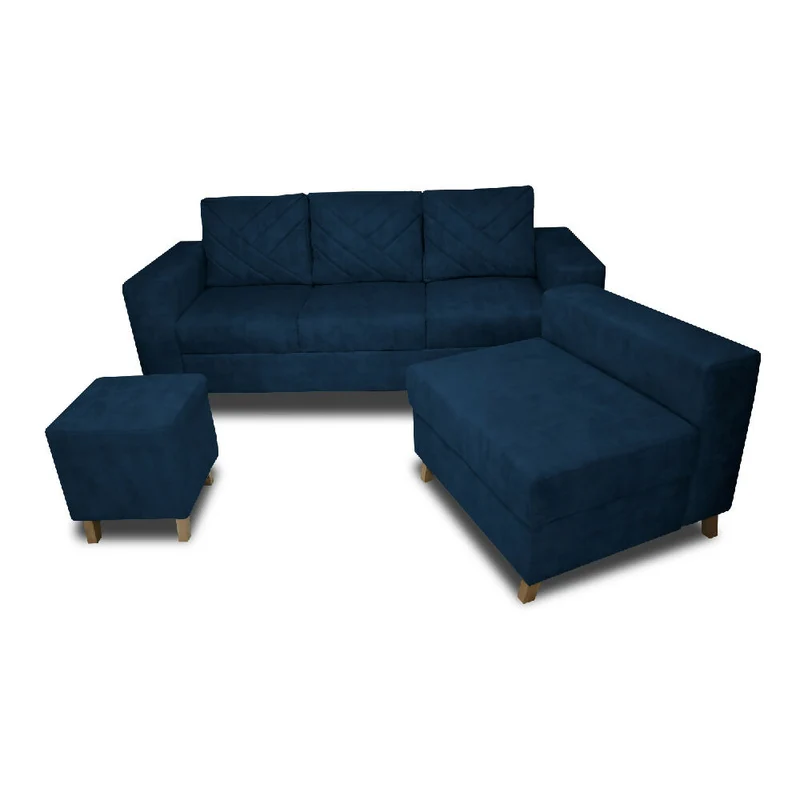 Sala Ámsterdam + Silla + Puff en Tela Amigable con Mascotas 205X72X155 cm Azul Petróleo