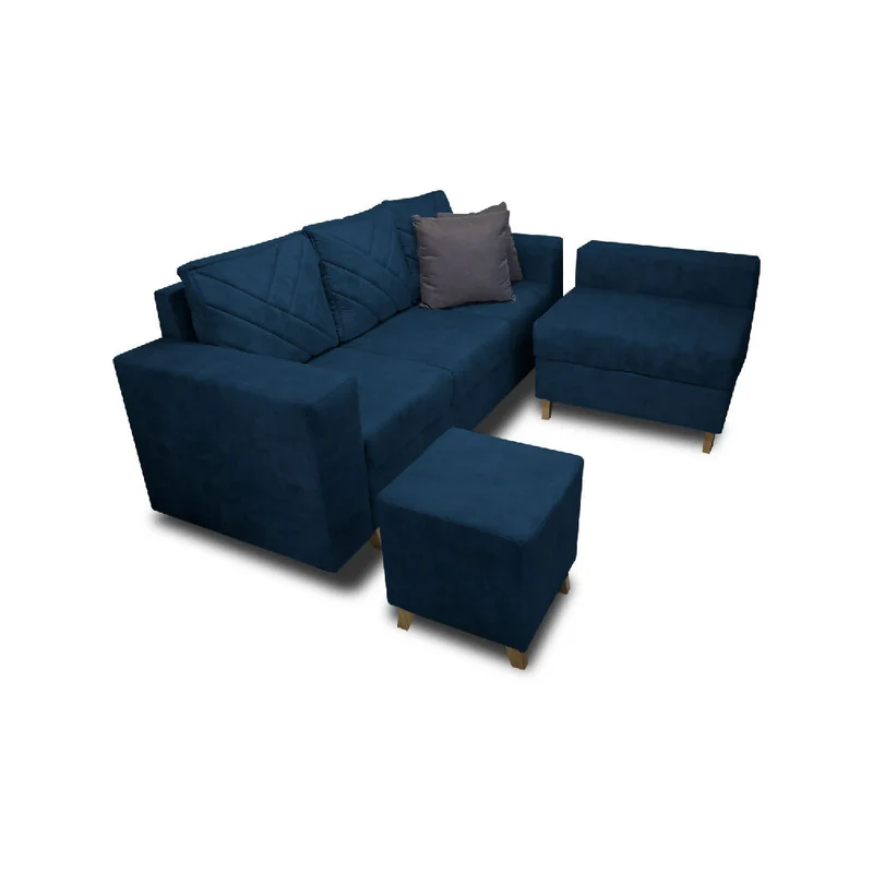 Sala Ámsterdam + Silla + Puff en Tela Amigable con Mascotas 205X72X155 cm Azul Petróleo
