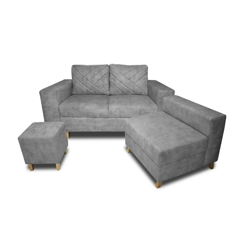 Sala Ámsterdam + Silla + Puff en Tela Amigable con Mascotas 150X72X155 cm Gris