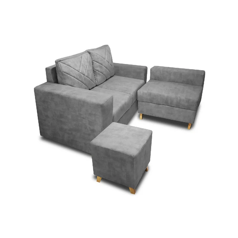 Sala Ámsterdam + Silla + Puff en Tela Amigable con Mascotas 150X72X155 cm Gris