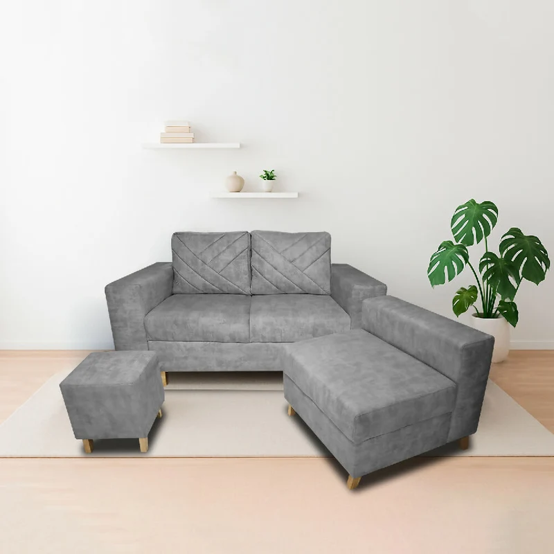 Sala Ámsterdam + Silla + Puff en Tela Amigable con Mascotas 150X72X155 cm Gris