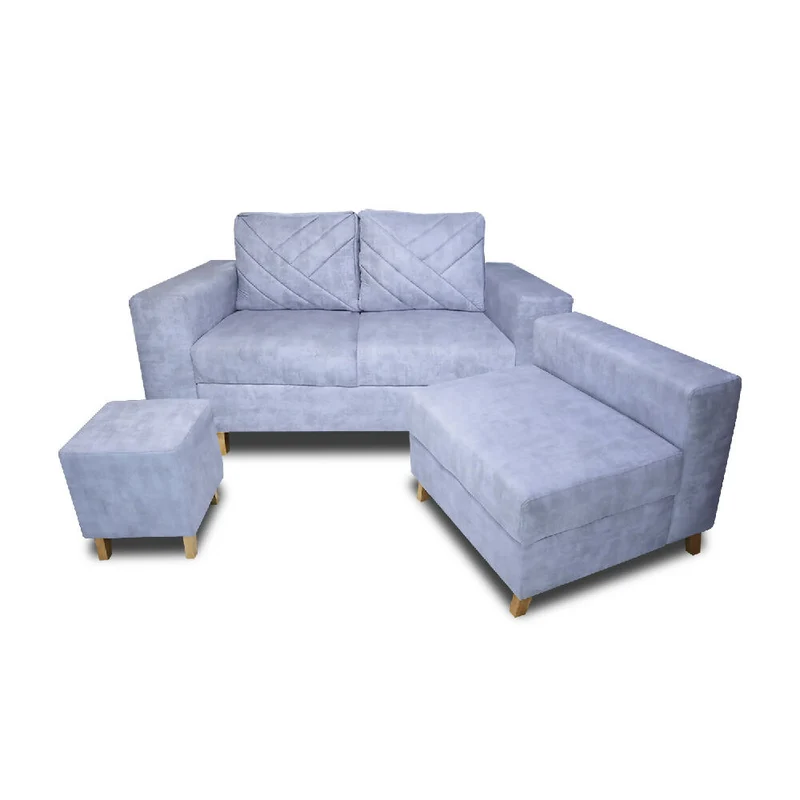 Sala Ámsterdam + Silla + Puff en Tela Amigable con Mascotas 150X72X155 cm Hielo
