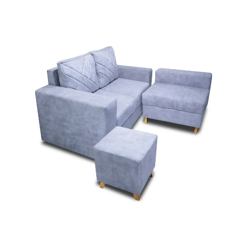 Sala Ámsterdam + Silla + Puff en Tela Amigable con Mascotas 150X72X155 cm Hielo