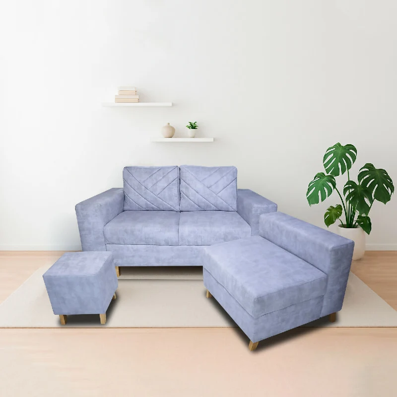 Sala Ámsterdam + Silla + Puff en Tela Amigable con Mascotas 150X72X155 cm Hielo