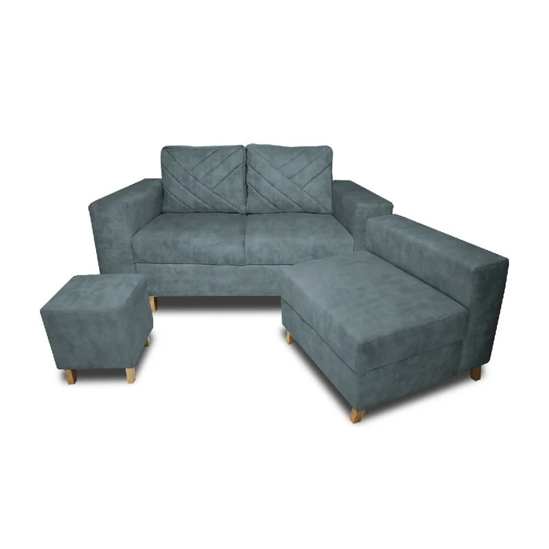Sala Ámsterdam + Silla + Puff en Tela Amigable con Mascotas 150X72X155 cm Acero