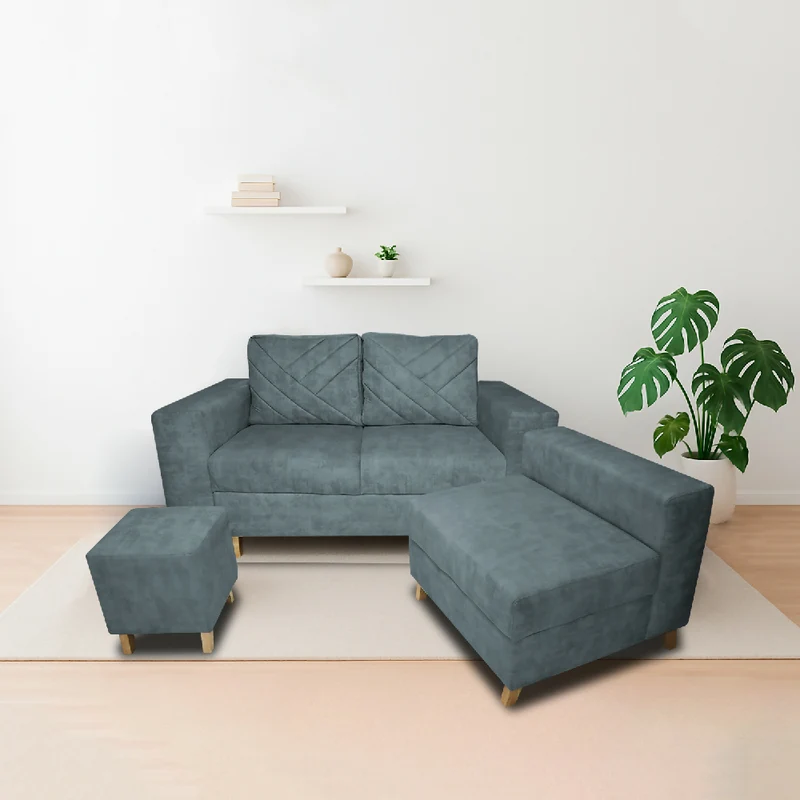 Sala Ámsterdam + Silla + Puff en Tela Amigable con Mascotas 150X72X155 cm Acero