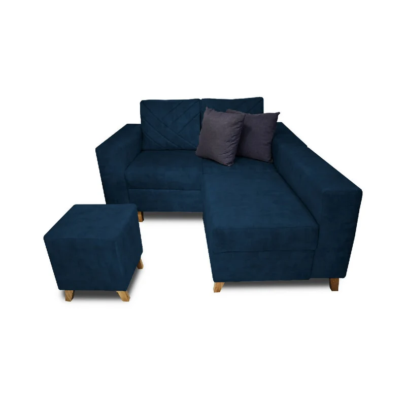 Sala Ámsterdam + Silla + Puff en Tela Amigable con Mascotas 150X72X155 cm Azul Petróleo