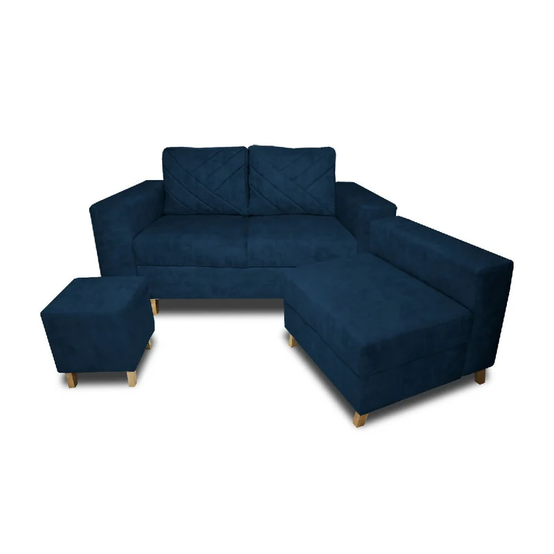 Sala Ámsterdam + Silla + Puff en Tela Amigable con Mascotas 150X72X155 cm Azul Petróleo