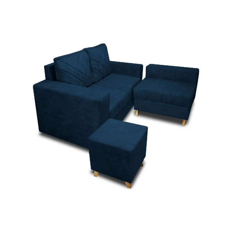 Sala Ámsterdam + Silla + Puff en Tela Amigable con Mascotas 150X72X155 cm Azul Petróleo
