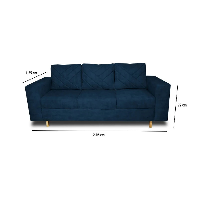 Sofá Ámsterdam 3Ptos en Tela Amigable con Mascotas 205X72X75 cm Azul Petróleo