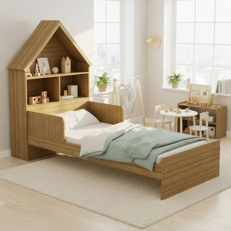 Cama Infantil con estantes Ariel - Almendra