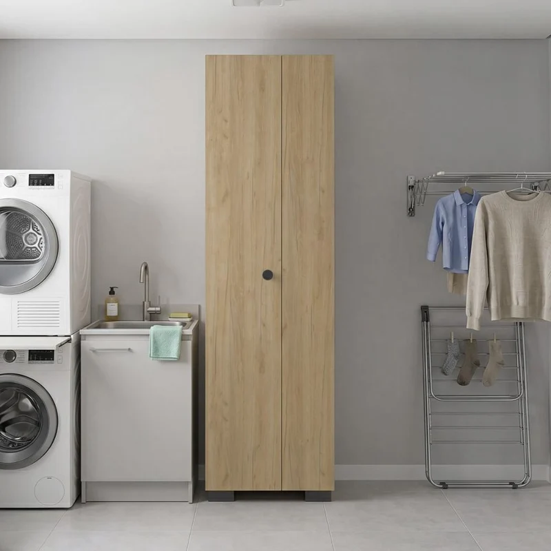Mueble de Aseo Blake, Kronos Fresno, Incluye Colgador para Escobas y Variedad de Entrepaños ZF
