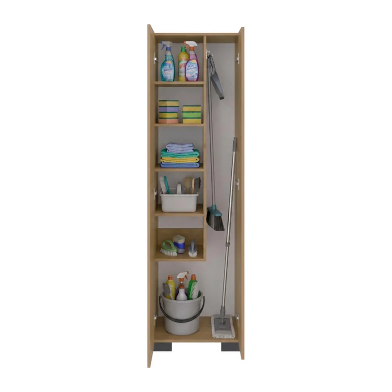 Mueble de Aseo Blake, Kronos Fresno, Incluye Colgador para Escobas y Variedad de Entrepaños ZF