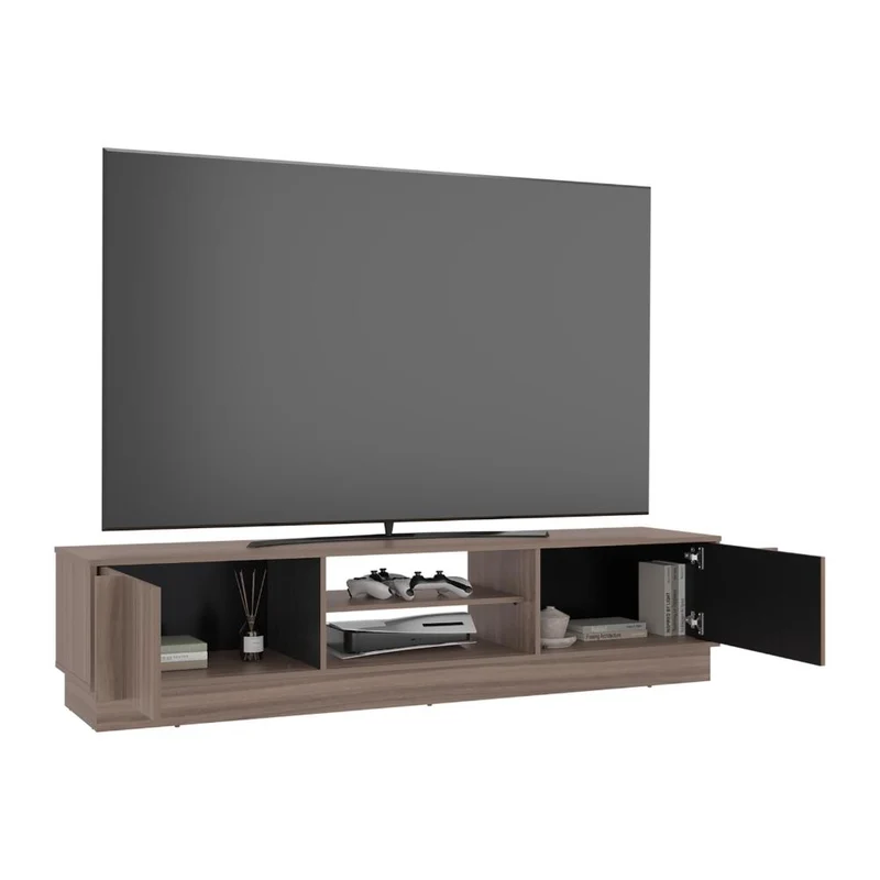 Mesa para TV Caobe, Avellana y Wengue, para Televisor de hasta 75 Pulgadas con Cuatro Puertas