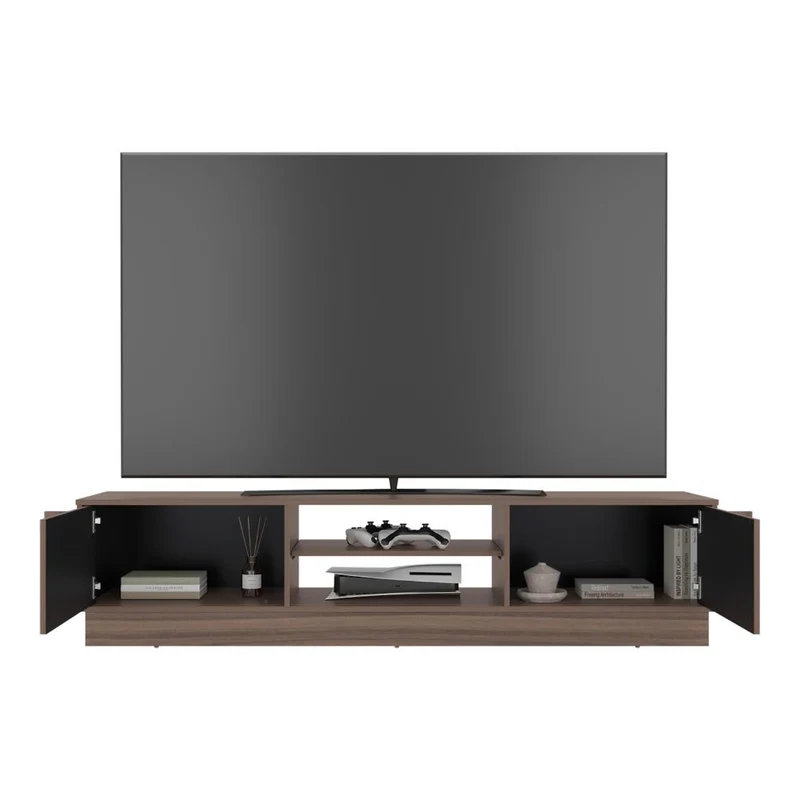 Mesa para TV Caobe, Avellana y Wengue, para Televisor de hasta 75 Pulgadas con Cuatro Puertas