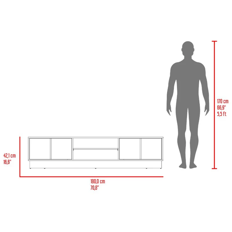 Mesa para TV Caobe, Avellana y Wengue, para Televisor de hasta 75 Pulgadas con Cuatro Puertas