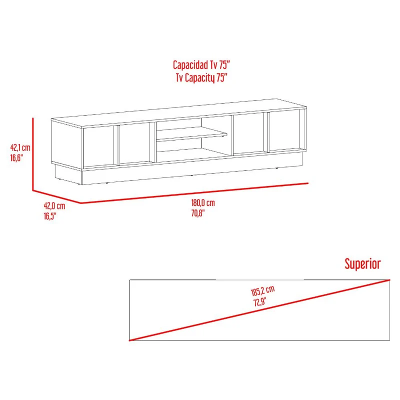 Mesa para TV Caobe, Avellana y Wengue, para Televisor de hasta 75 Pulgadas con Cuatro Puertas