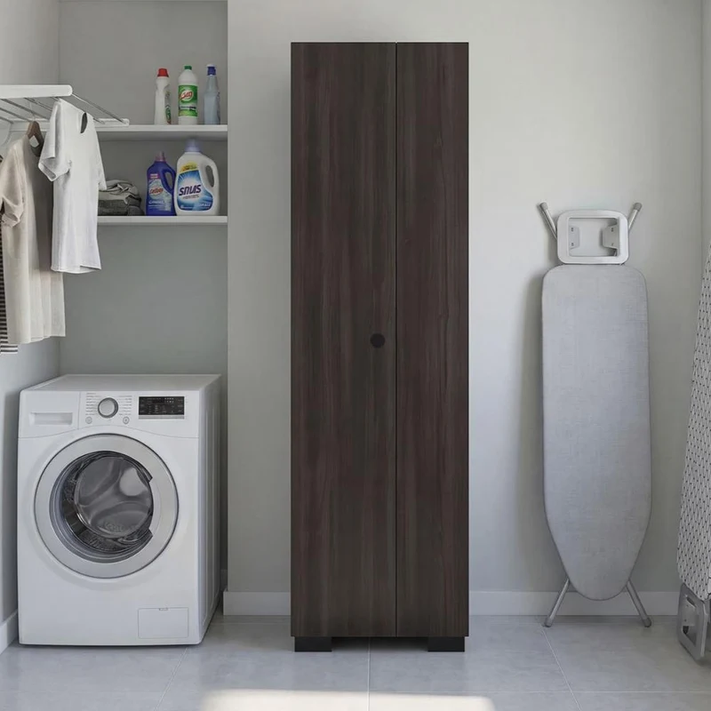 Mueble de Aseo Blake, Kronos Nogal, Incluye Colgador para Escobas y Variedad de Entrepaños ZF