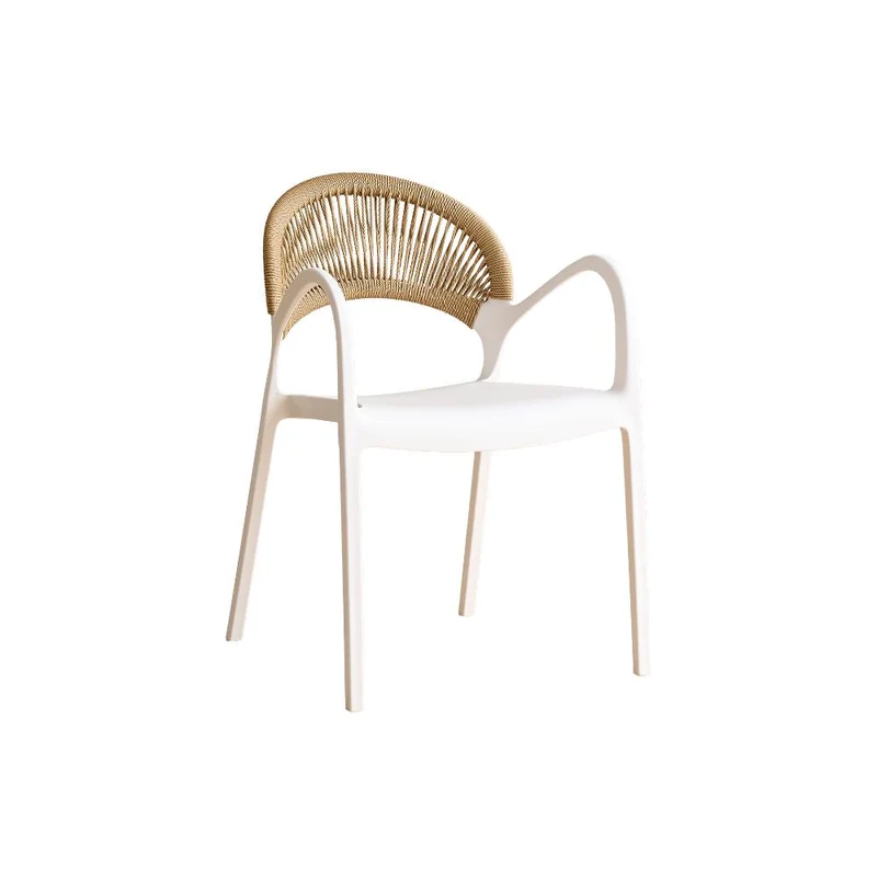 Silla Daytona, Blanco y Café Claro, con Espaldar, Reposa Brazos y Diseño Minimalista