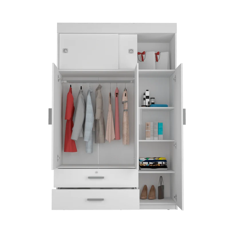 Clóset Besk, Blanco, con un Tubo Cromado para Colgar Ropa ZF