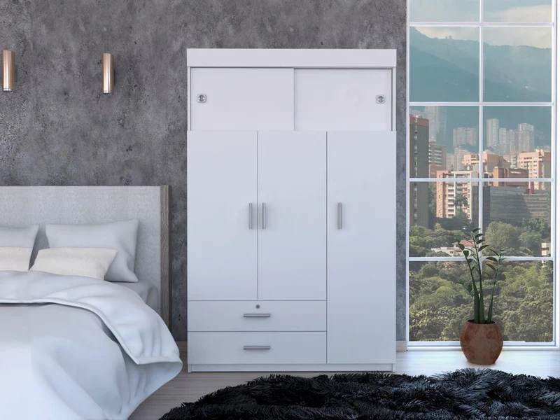 Clóset Besk, Blanco, con un Tubo Cromado para Colgar Ropa ZF