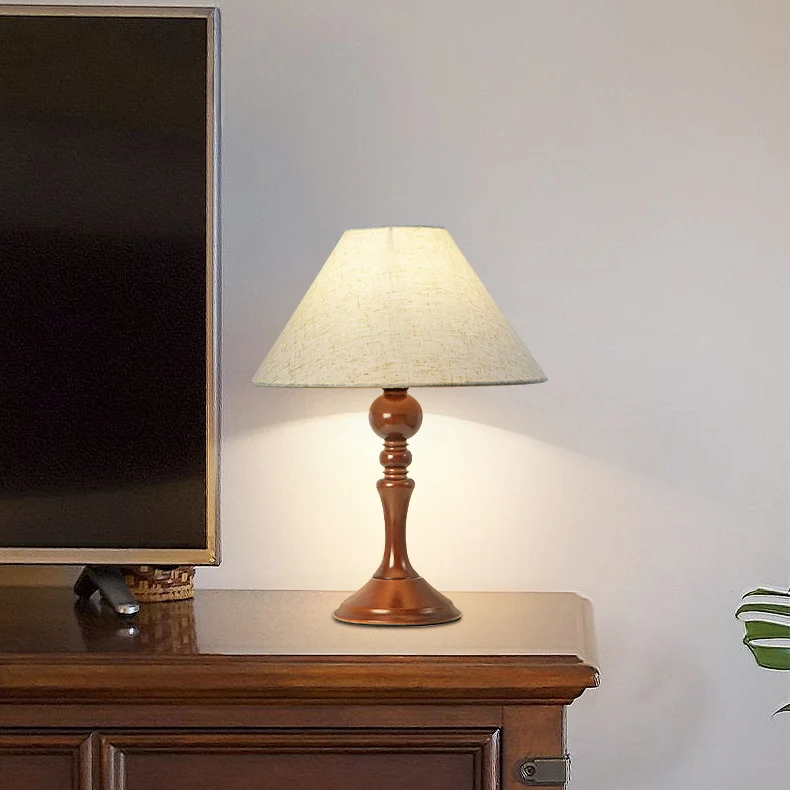Traditional Vintage Drum Floral Fabric Wood 1-Light Table Lamp For Living Room