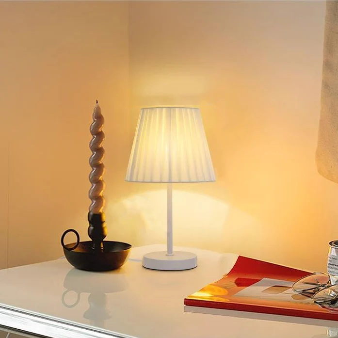 Contemporary Nordic Pleated Drum Shade Fabric Iron 1-Light Table Lamp For Bedroom