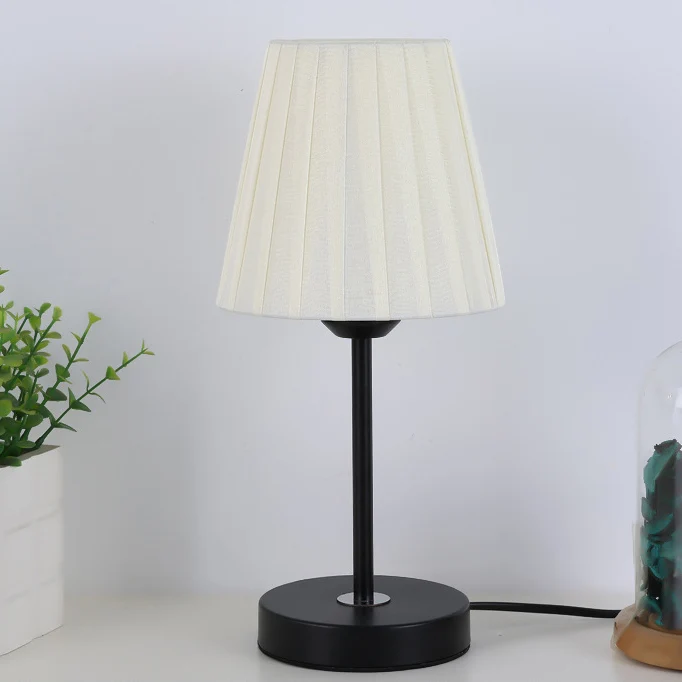 Contemporary Nordic Pleated Drum Shade Fabric Iron 1-Light Table Lamp For Bedroom