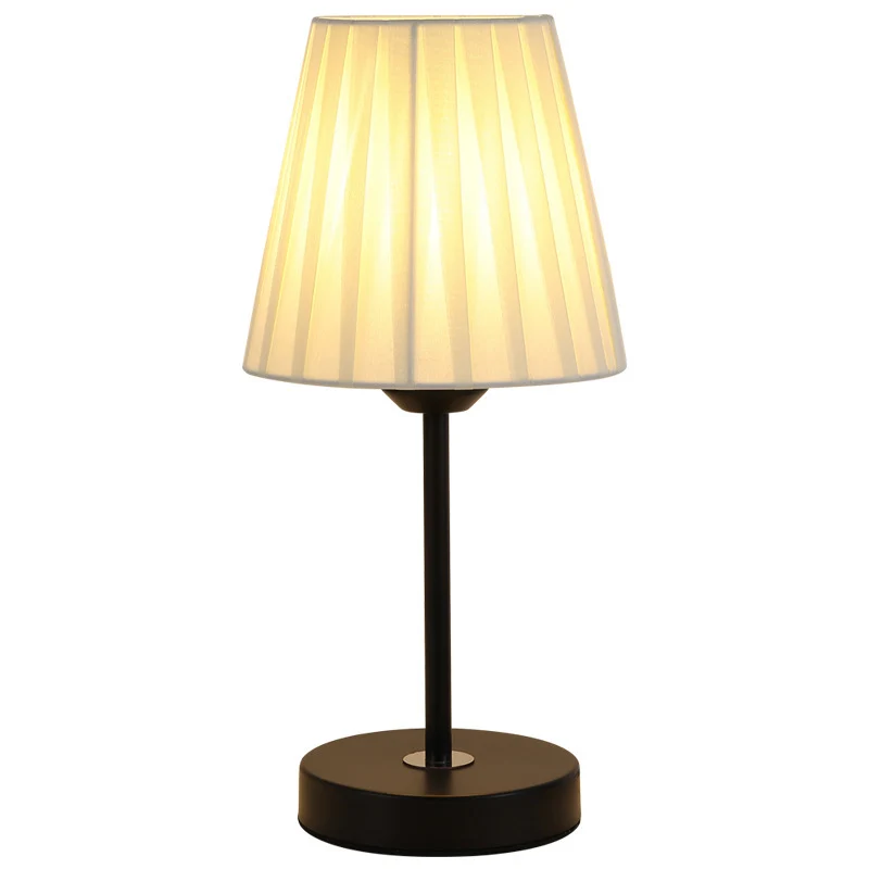 Contemporary Nordic Pleated Drum Shade Fabric Iron 1-Light Table Lamp For Bedroom