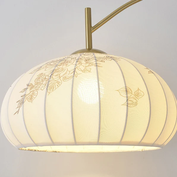 Traditional Chinese Fishing Rod Round Oval Cone Iron Fabric 1-Light Standing Floor Lamp For Living Room