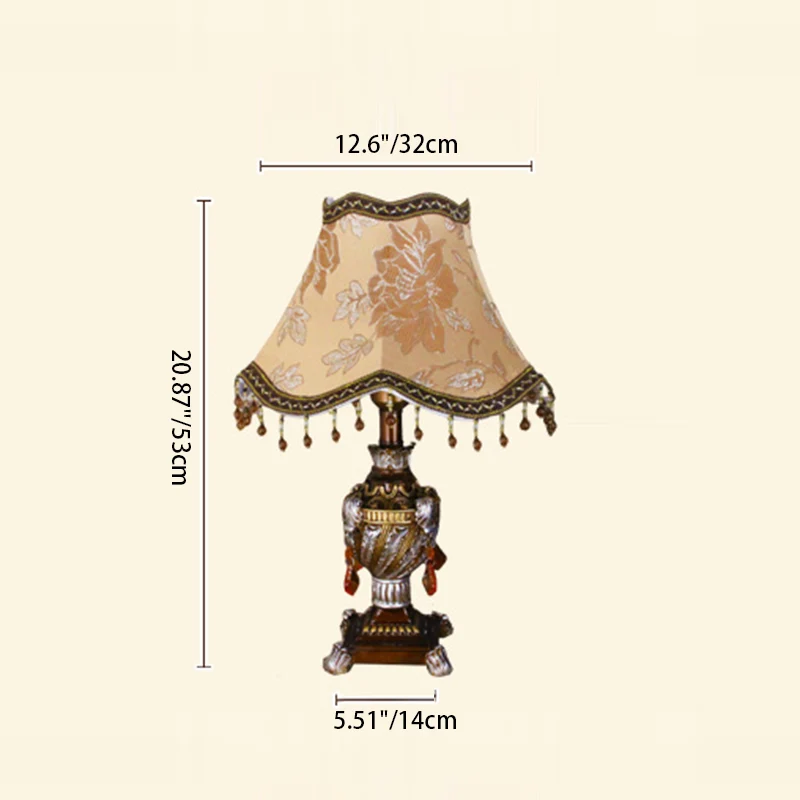 Traditional Vintage Pendant Cone Round Square Fabric Resin 1-Light Table Lamp For Living Room