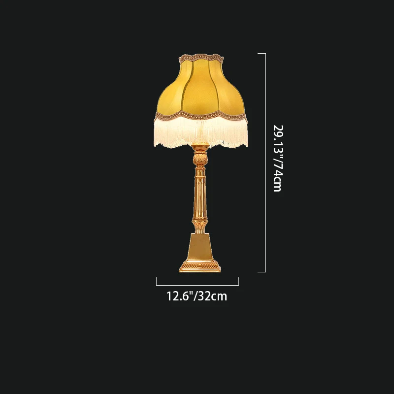 Traditional Vintage Tassel Round Square Fabric Brass 1-Light Table Lamp For Living Room