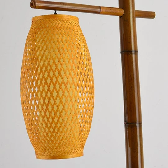 Traditional Chinese Bamboo Tube Weaving Lantern Shade 1-Light Standing Floor Lamp For Dining Room