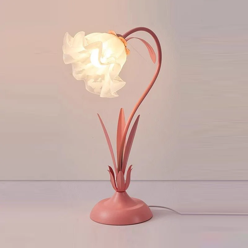 Contemporary Scandinavian Floral Disc Base Iron Acrylic 1-Light Table Lamp For Bedroom