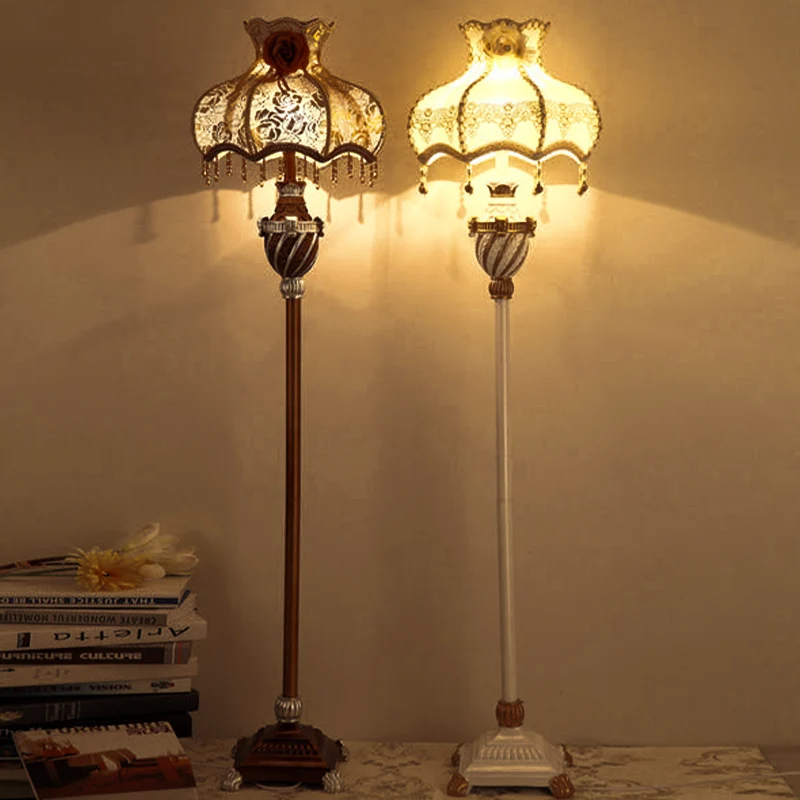 Traditional Japanese Umbrella Pendant Round Fabric Resin 1-Light Standing Floor Lamp For Living Room