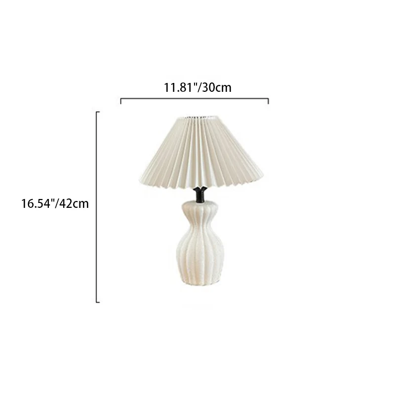 Contemporary Scandinavian Oval Bottle Striped Round Table Pleated Ceramic Fabric 1-Light Table Lamp For Bedroom