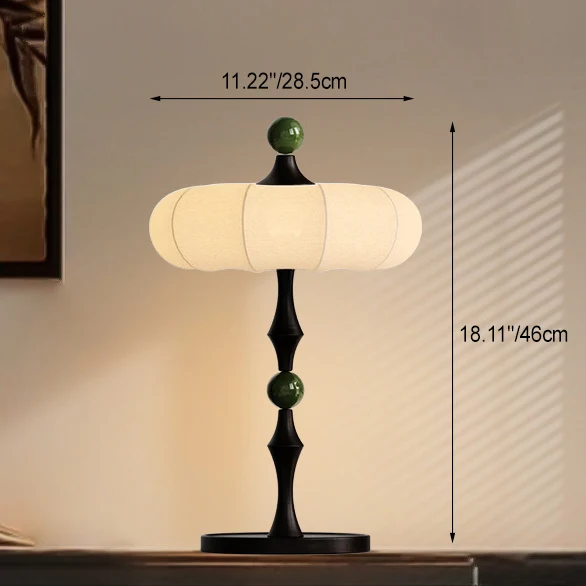 Traditional Vintage Round Cylinder Iron Aluminum Ash Wood Fabric 1-Light Table Lamp For Bedroom