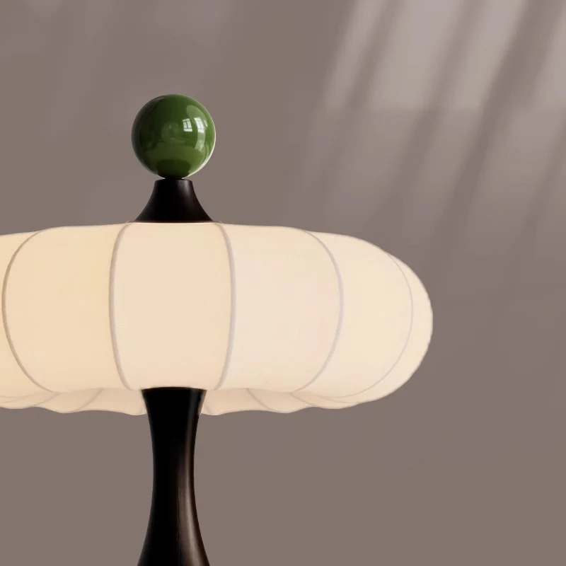 Traditional Vintage Round Cylinder Iron Aluminum Ash Wood Fabric 1-Light Table Lamp For Bedroom