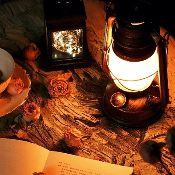 Traditional Vintage Rechargeable Cylinder Bent Tube Disc Base Iron Acrylic LED Table Lamp For Bedroom