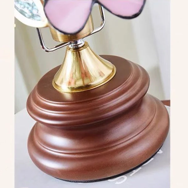 Traditional Vintage Butterfly Cone Glass Metal Solid Wood 1-Light Table Lamp For Bedroom